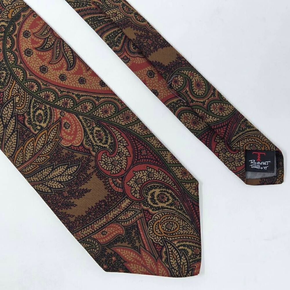 ROBERT TALBOTT YOUNG MANS FANCY SILK TIE BROWN RED GREEN PAISLEY 3.5" X 58"